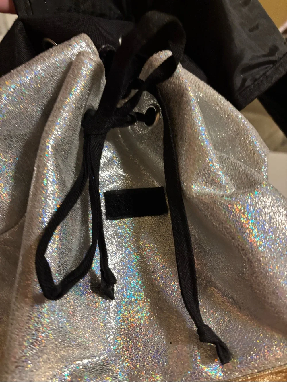 Justice Girls Metallic Gold Silver Shimmer Backpack Drawstring School Bag